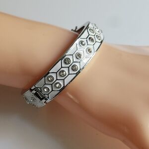 Anne Taylor White Enamel Rhinestone Bangle